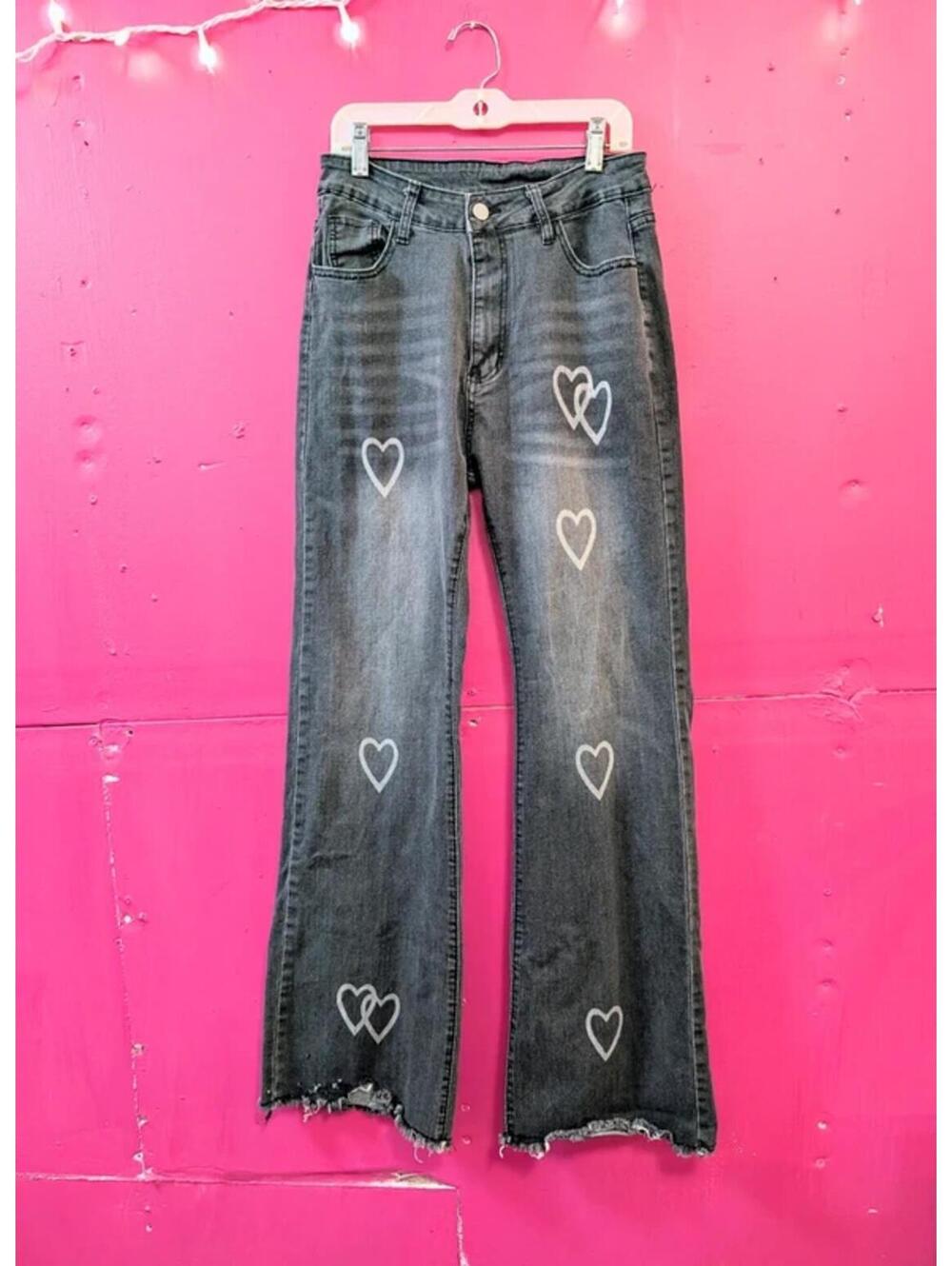 SOLD Gray Heart Jeans Oversize Distressed Jeans S